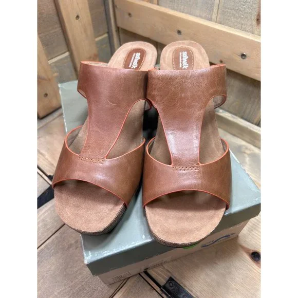 NEW Softwalk Brown Tan Slip On Wedge Sandals Womens 12M Jermaine - Picture 6 of 9